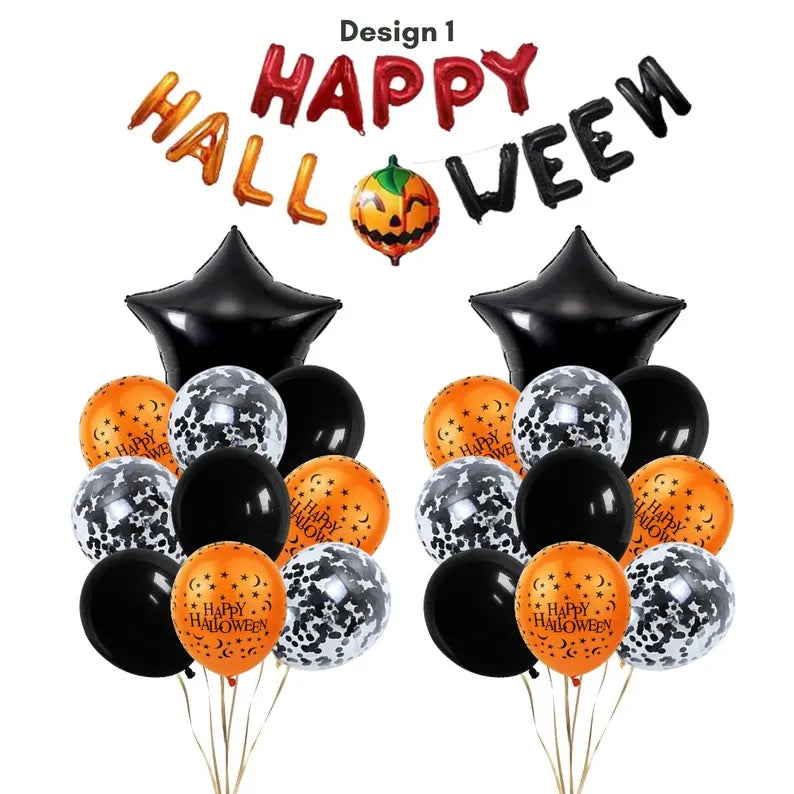 Happy Halloween Red and Black Balloon Banner Set