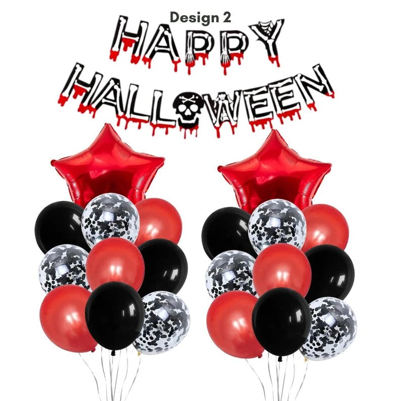 Happy Halloween Red and Black Balloon Banner Set