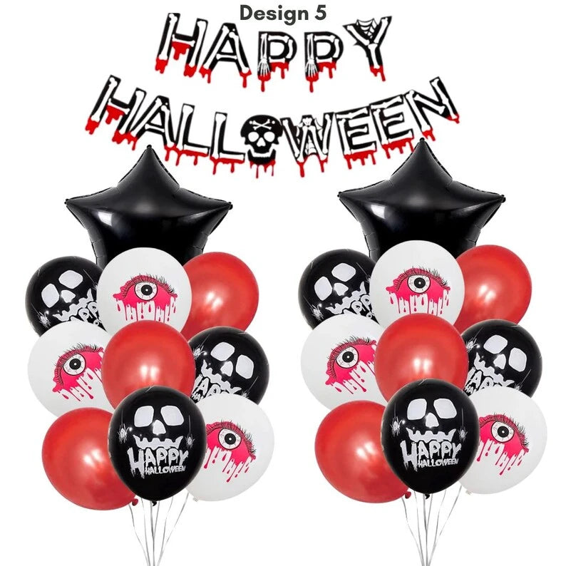 Happy Halloween Red and Black Balloon Banner Set