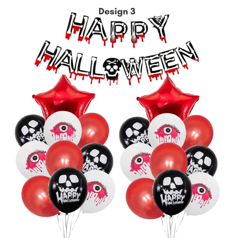 Happy Halloween Red and Black Balloon Banner Set