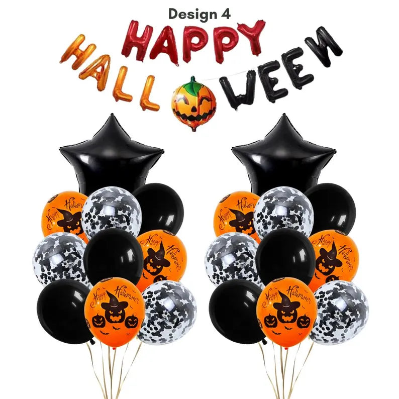 Happy Halloween Red and Black Balloon Banner Set