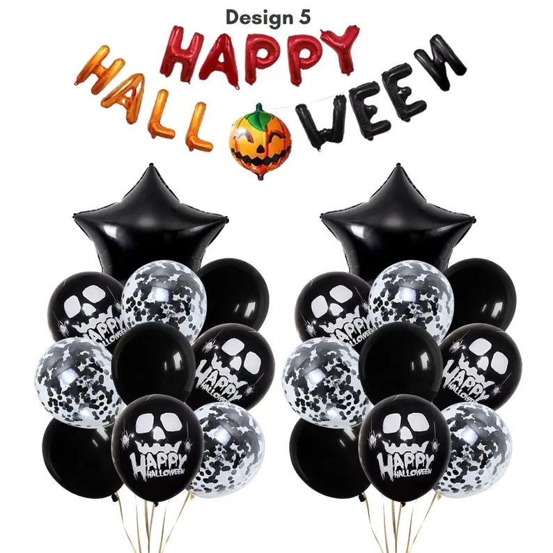 Happy Halloween Red and Black Balloon Banner Set