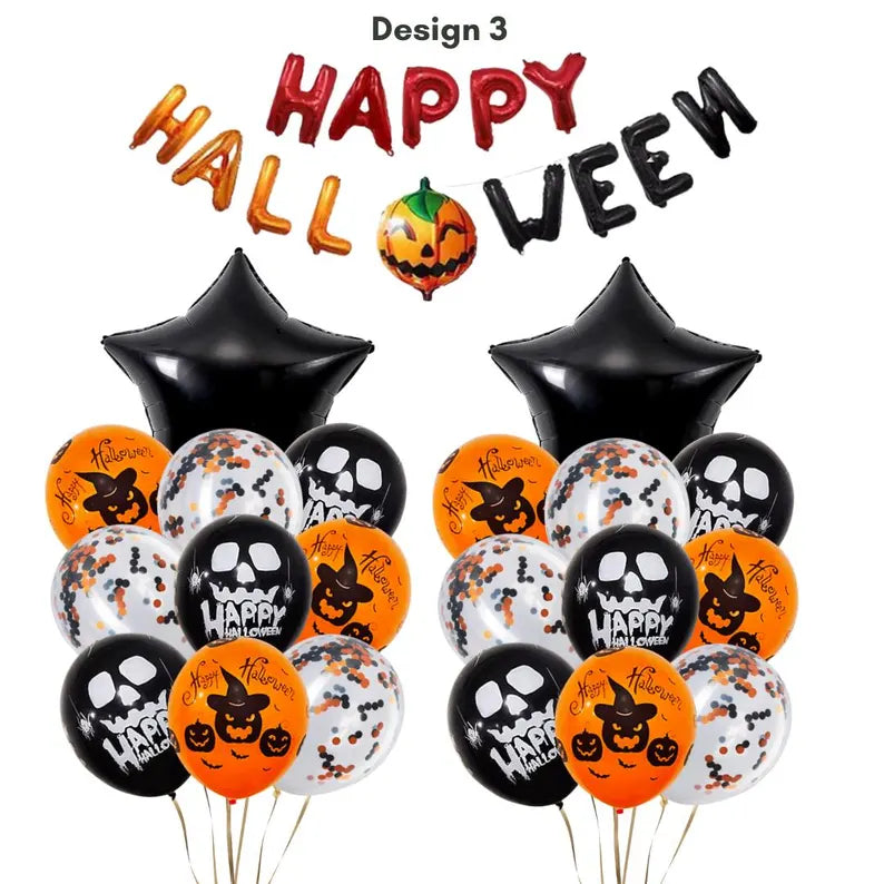 Happy Halloween Red and Black Balloon Banner Set