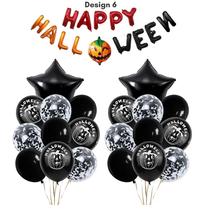 Happy Halloween Red and Black Balloon Banner Set