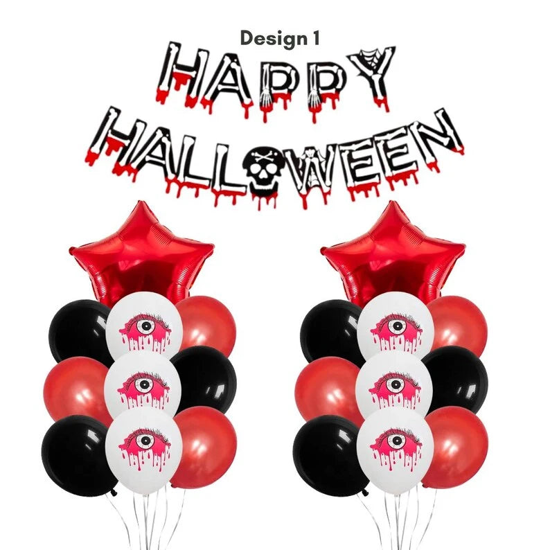 Happy Halloween Red and Black Balloon Banner Set