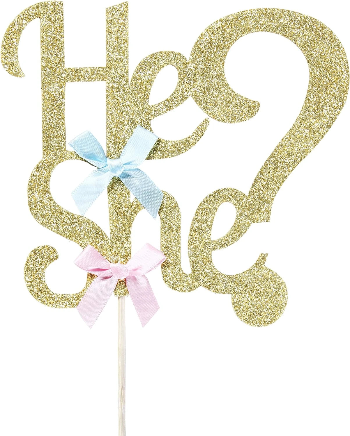 He Or She Gold Glitter Cake Topper for Gender Reveal Parties - Partyshakes Tableware