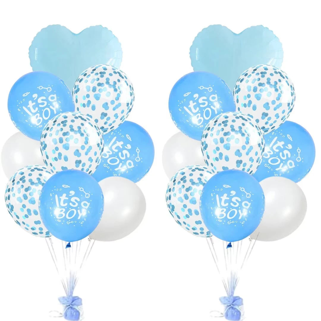 This elegant and on-trend It's a Boy Blue Balloon Banner Set, including an accompanying banner, is the perfect choice for your baby shower and gender reveal party. The Baby Shower or Baby Arrival Balloon Set features a beautiful colour scheme with a pastel blue heart foil balloon, blue "It's a Boy" printed latex balloons, and a matching banner, adding charm to your celebration.