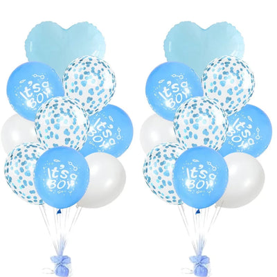 This elegant and on-trend It's a Boy Blue Balloon Banner Set, including an accompanying banner, is the perfect choice for your baby shower and gender reveal party. The Baby Shower or Baby Arrival Balloon Set features a beautiful colour scheme with a pastel blue heart foil balloon, blue "It's a Boy" printed latex balloons, and a matching banner, adding charm to your celebration.