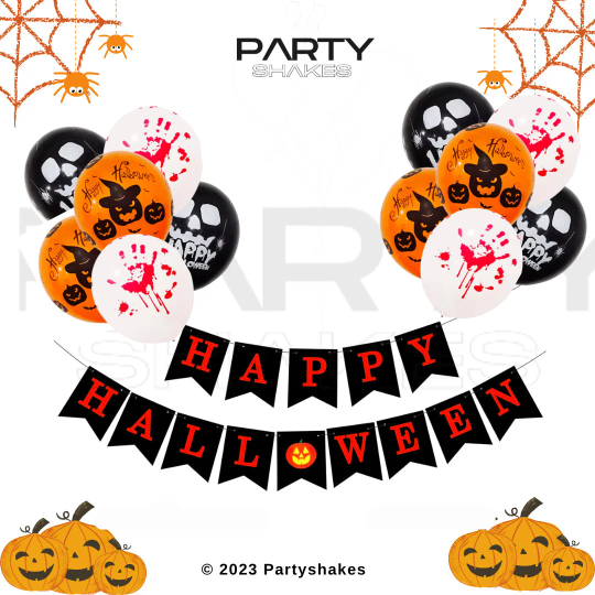 Halloween Party Decoration Balloon Set, Black Happy Halloween Banner