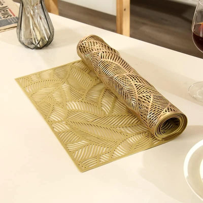 Luxury Metallic Gold PVC Leaf Table Runner