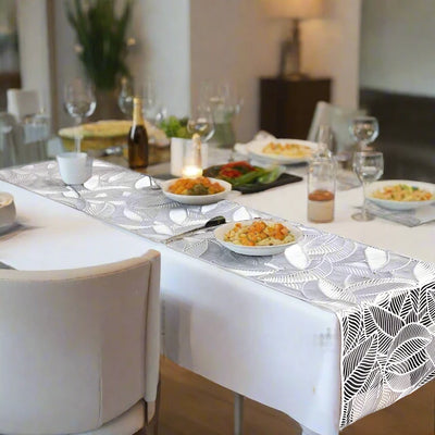 Luxury Metallic Silver PVC Leaf Table Runner - Partyshakes Tableware