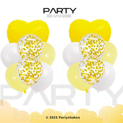 This 14-piece Pastel Yellow and White balloon bundle offers an attractive, modern look that is suitable for any celebration. It can be displayed in a variety of ways to suit any environment, including hanging in the yard, at the gate, or on a wall. It can also be arranged to make a banner or taped to a wall. Ideal for birthdays and summer decor both indoors and outdoors.