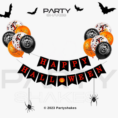 Black and Orange Happy Halloween Party Balloons Decorating Set