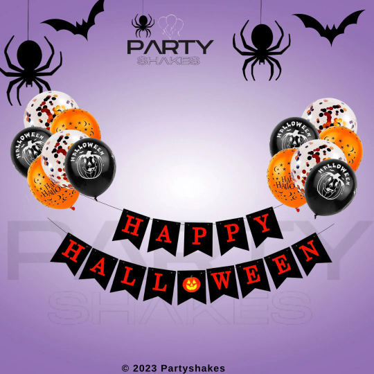 Halloween Party Decoration Balloons Set, Pumpkin and Spider Balloon Happy Halloween Banner