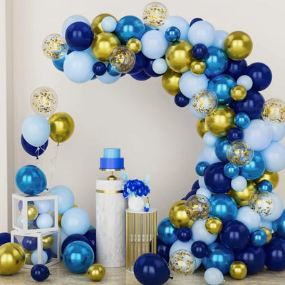 Navy Blue and Metallic Gold Birthday Party Balloons Garland Arch