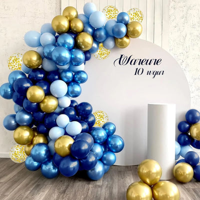 Navy Blue and Metallic Gold Birthday Party Balloons Garland Arch