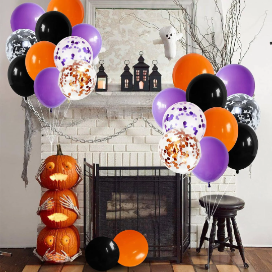 54pc Orange, Black and Purple Halloween Balloon Garland Set with Spider Web and Spiders