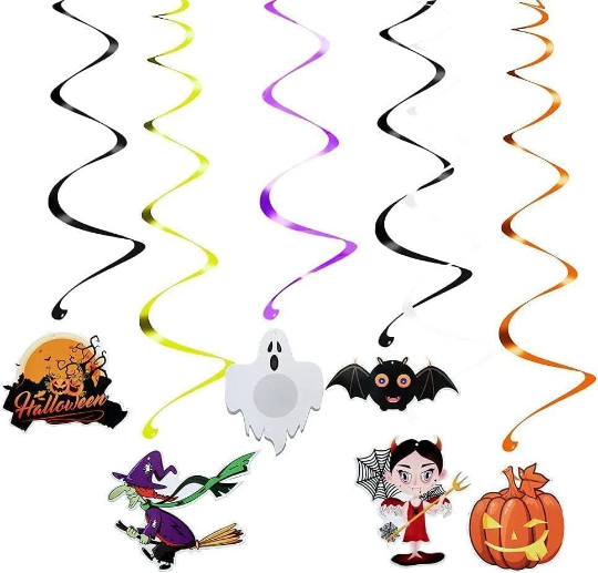 Our set of 12 Halloween Hanging Swirl decorations is the ideal starting point for creating a one-of-a-kind and unforgettable Halloween event. Crafted with durable, high-quality card paper, these decorations can be reused for future celebrations. Use our spiral hangings and photo props to quickly transform any space into a spooky Halloween atmosphere. 