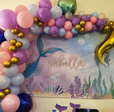 81pcs Mermaid Gold Tail Balloon with Shell Garland Arch