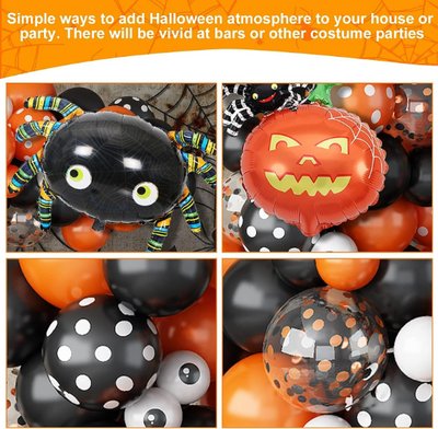110 Orange, and Black Halloween Balloon Garland Set, Spider and Pumpkin Foil balloon