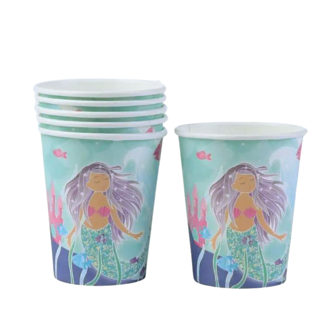 Pack of 6 Mermaid Party Paper Cups - 9oz - Partyshakes Tableware