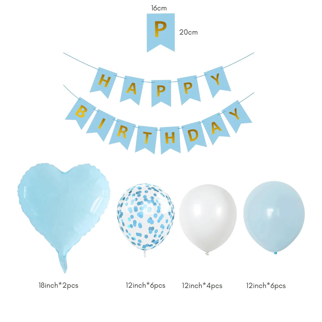 Pastel Blue Happy Birthday Balloon Banner Set for Birthday Decoration - Partyshakes balloons