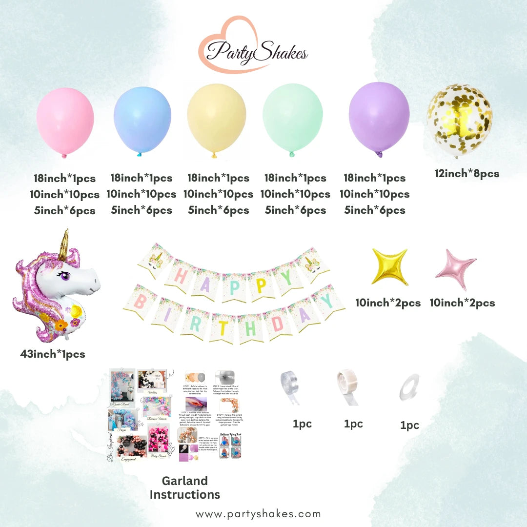 Pastel Rainbow Unicorn Balloon Garland Arch kit - Partyshakes Balloons