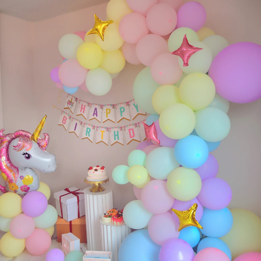 Pastel Rainbow Unicorn Birthday Balloon Garland Arch Kit