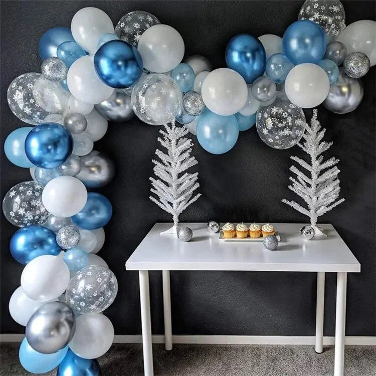 Pearl Blue and White Frozen Balloon Garland Arch