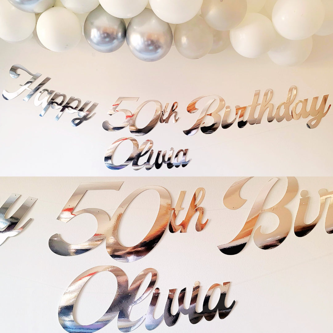 Personalised Name Happy Birthday Silver Banner