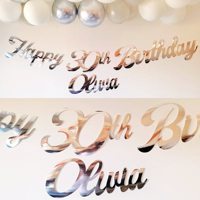 Personalised Name Happy Birthday Silver Banner