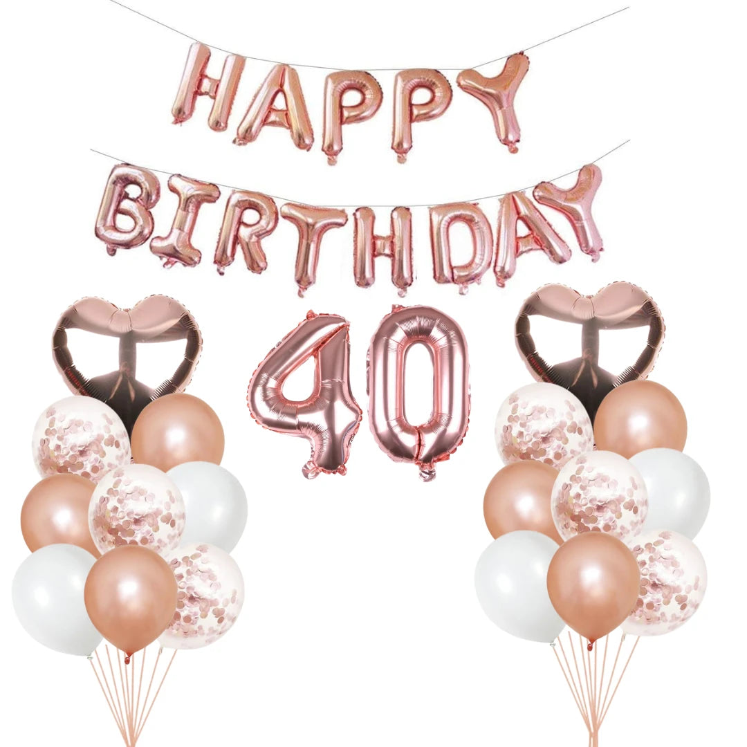 Personalised 16" Rose Gold Number Foil Balloon for Birthdays - Partyshakes 40 balloons