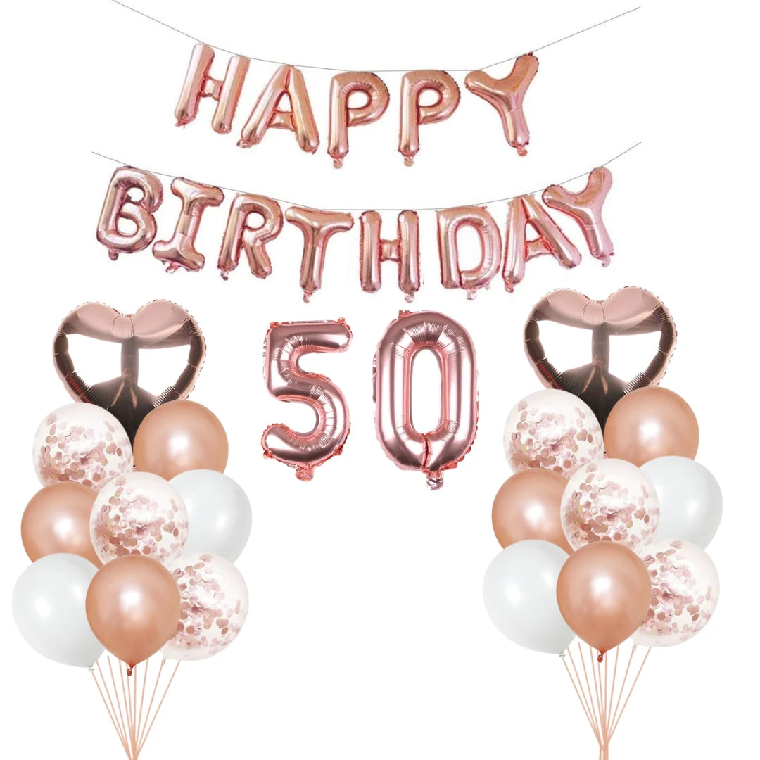 Personalised 16" Rose Gold Number Foil Balloon for Birthdays - Partyshakes 50 balloons