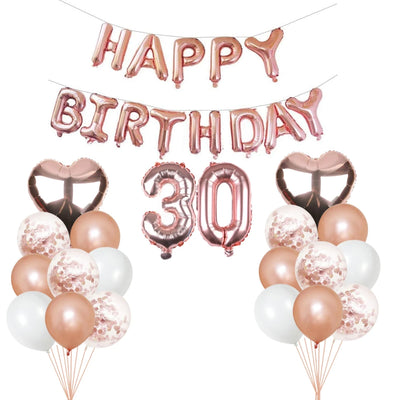 Personalised 16" Rose Gold Number Foil Balloon for Birthdays - Partyshakes 30 balloons
