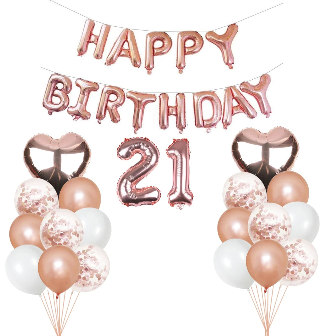 Personalised 16" Rose Gold Number Foil Balloon for Birthdays - Partyshakes 21 balloons
