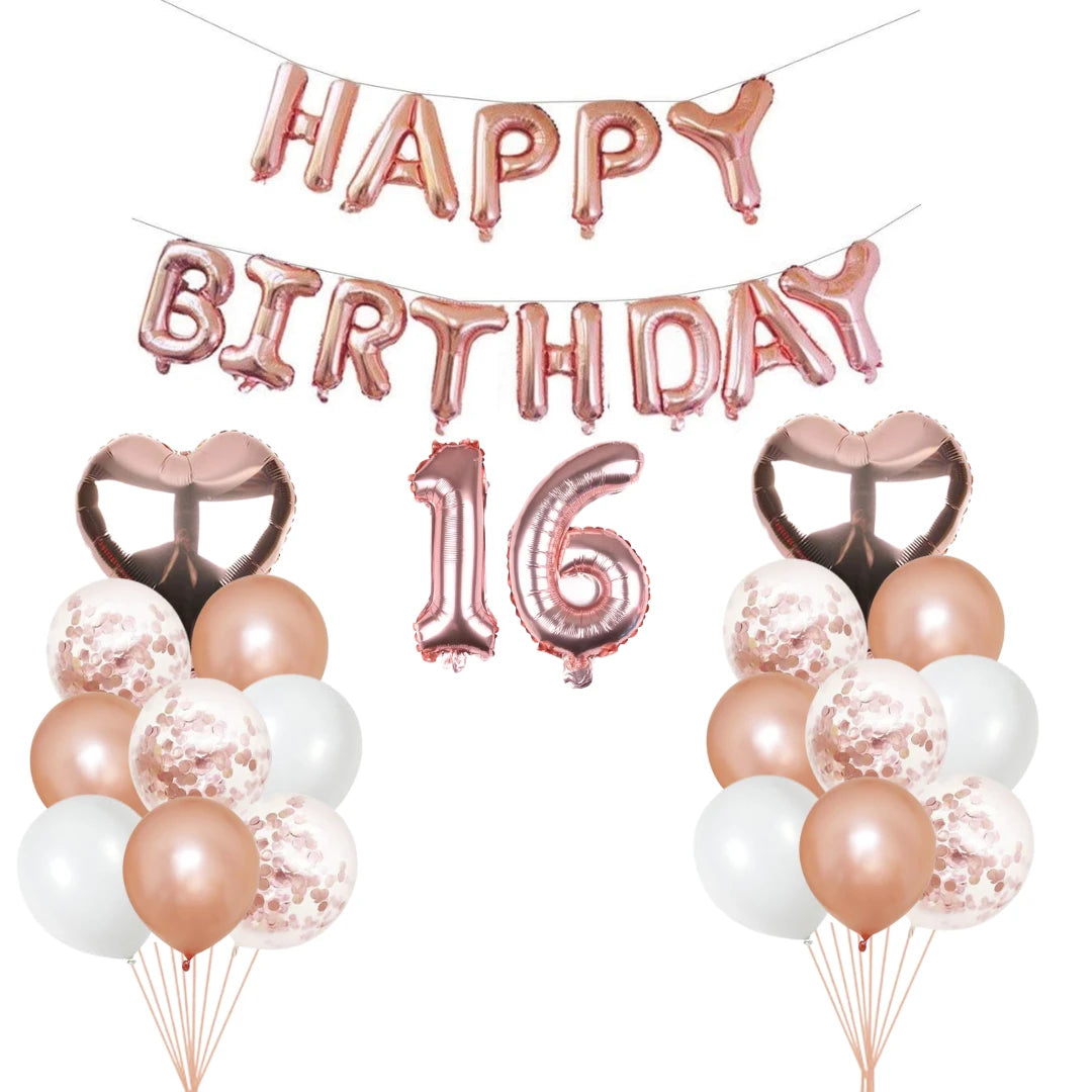 Personalised 16" Rose Gold Number Foil Balloon for Birthdays - Partyshakes 16 balloons