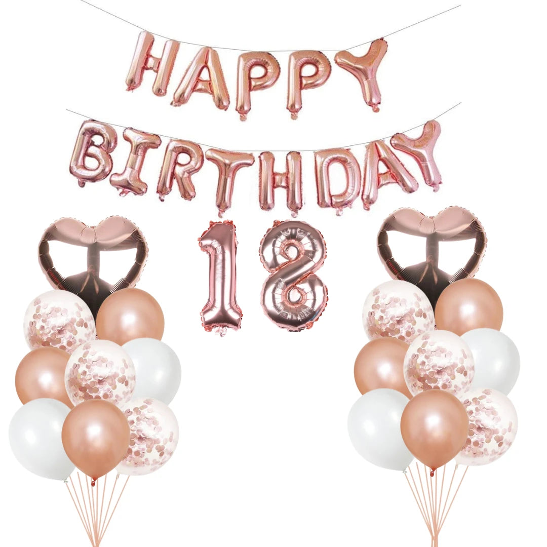 Personalised 16" Rose Gold Number Foil Balloon for Birthdays - Partyshakes 18 balloons