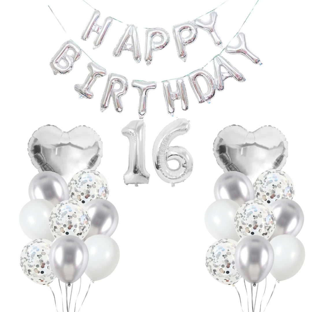 Personalised 16" Silver Number Foil Balloon for Birthdays - Partyshakes 16 balloons