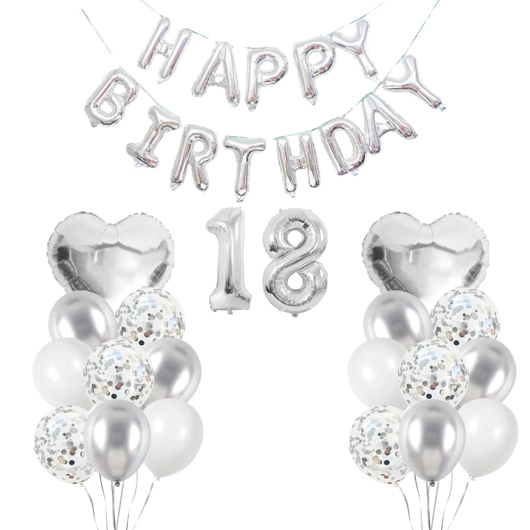 Personalised 16" Silver Number Foil Balloon for Birthdays - Partyshakes 18 balloons