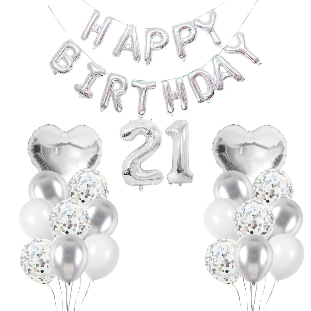 Personalised 16" Silver Number Foil Balloon for Birthdays - Partyshakes 21 balloons