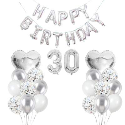 Personalised 16" Silver Number Foil Balloon for Birthdays - Partyshakes 30 balloons