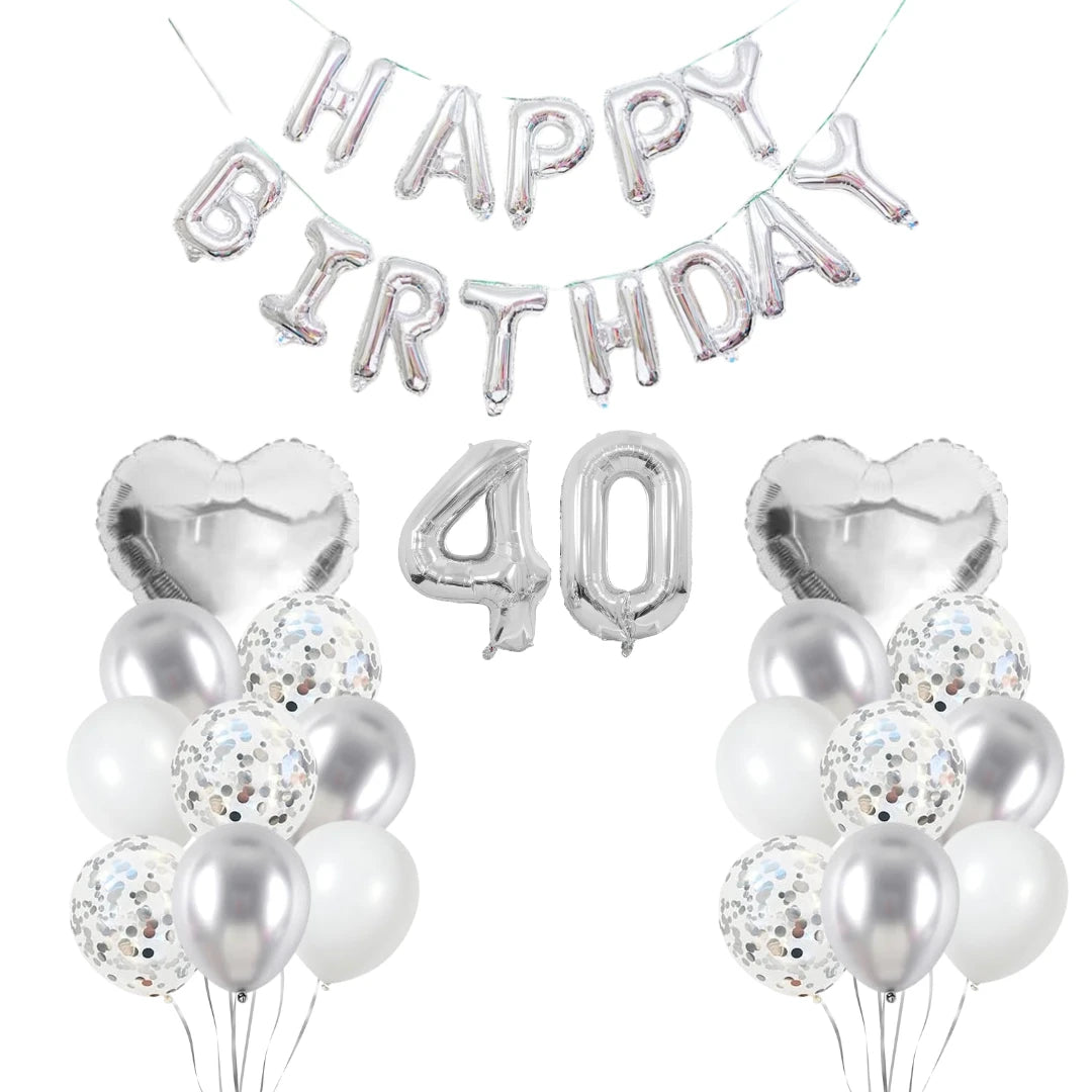 Personalised 16" Silver Number Foil Balloon for Birthdays - Partyshakes 40 balloons
