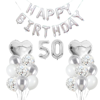 Personalised 16" Silver Number Foil Balloon for Birthdays - Partyshakes 50 balloons