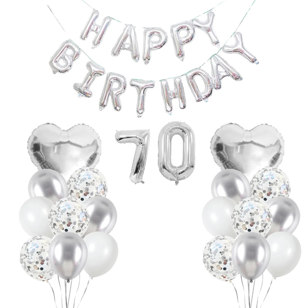 Personalised 16" Silver Number Foil Balloon for Birthdays - Partyshakes 70 balloons