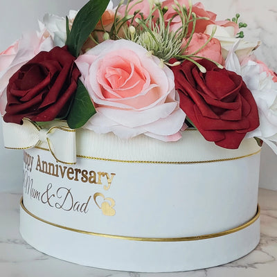 Personalised Anniversary Flower Hat Box, Handmade Red and White Gift Box