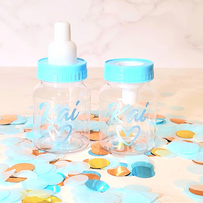 Personalised Baby Shower, Gender Reveal Fillable Bottles