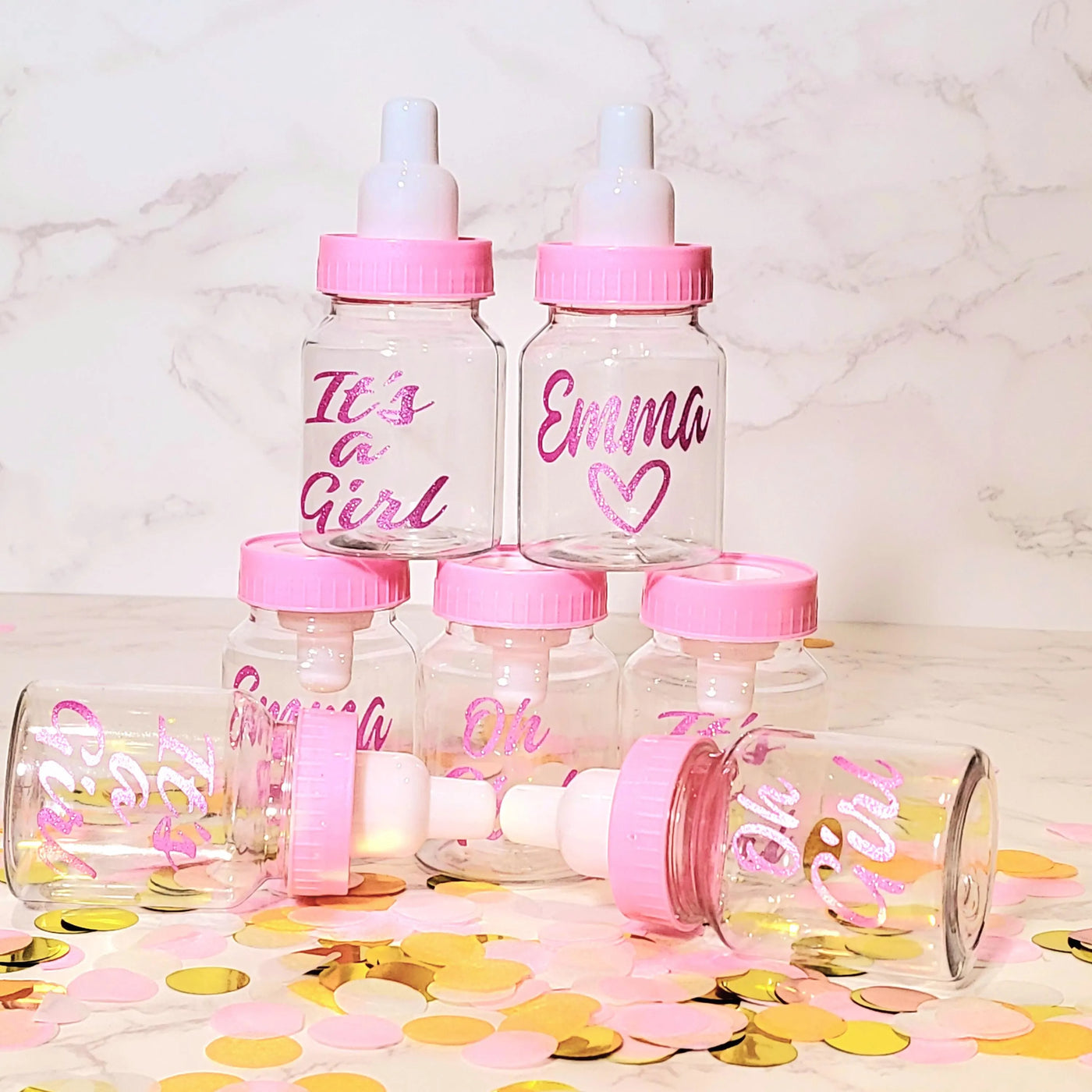 Personalised Baby Shower, Gender Reveal Fillable Bottles