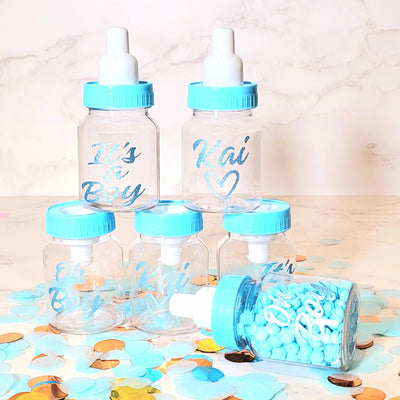 Personalised Baby Shower, Gender Reveal Fillable Bottles