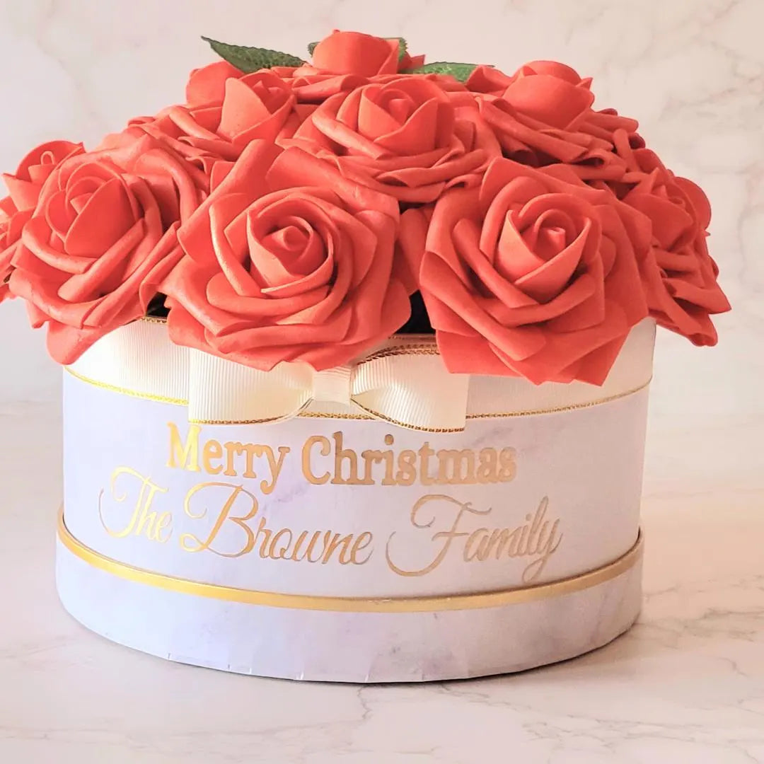 Personalised Merry Christmas White, Purple Flower Hat Box Christmas Gift Box