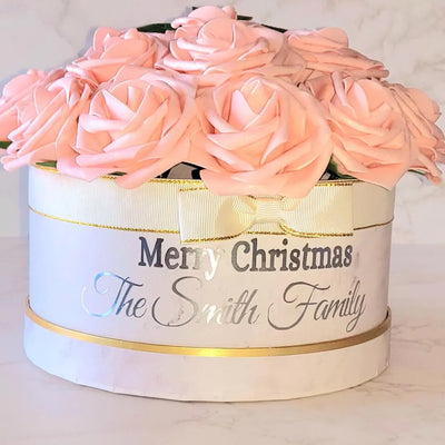 Personalised Merry Christmas White, Purple Flower Hat Box Christmas Gift Box